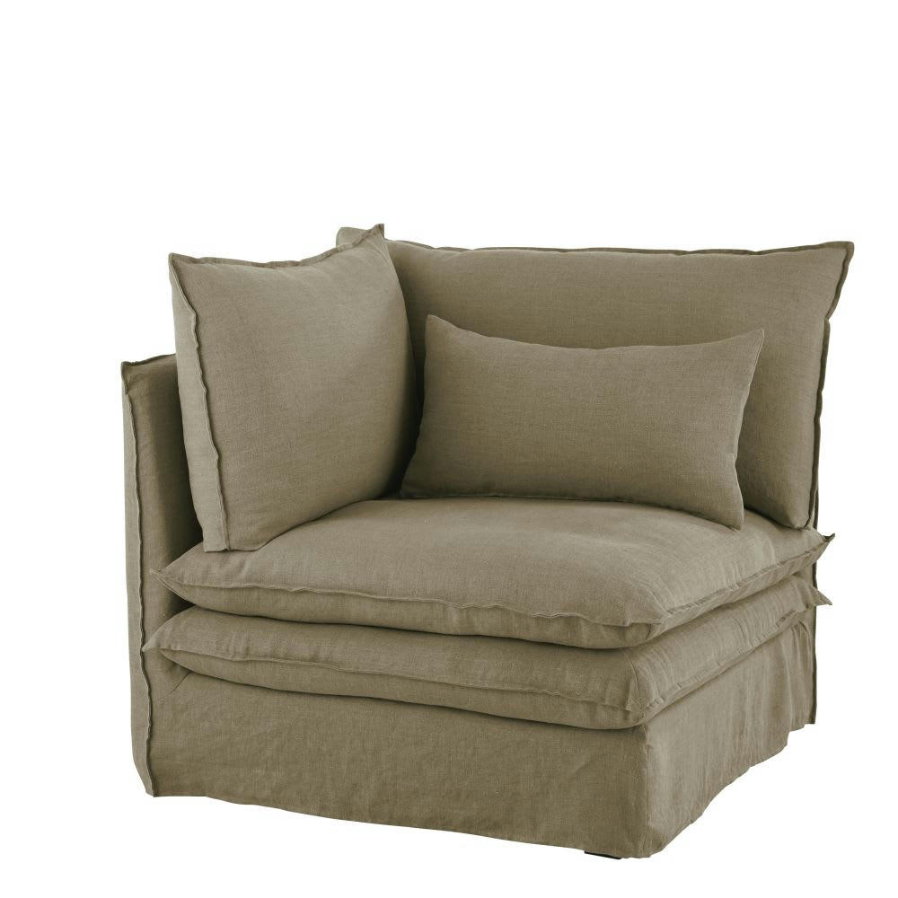Pompei - Angle pour canapé modulable en lin vert kaki