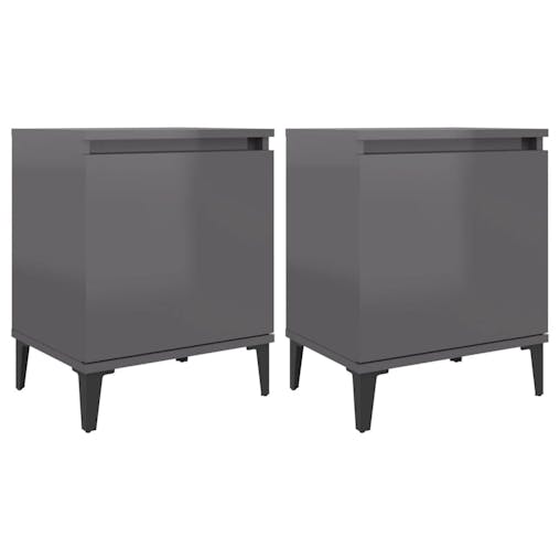 NNEVL Bed Cabinets with Metal Legs 2 pcs High Gloss Grey 40x30x50 cm