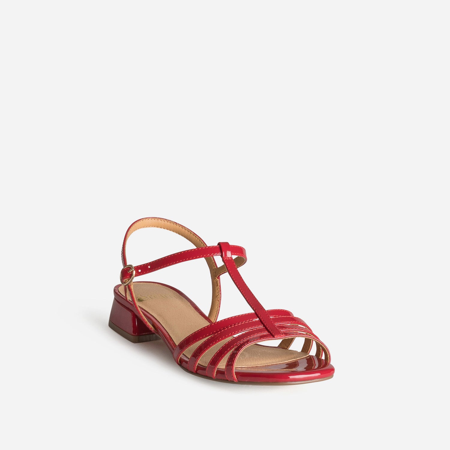 Sandale plate rouge verni