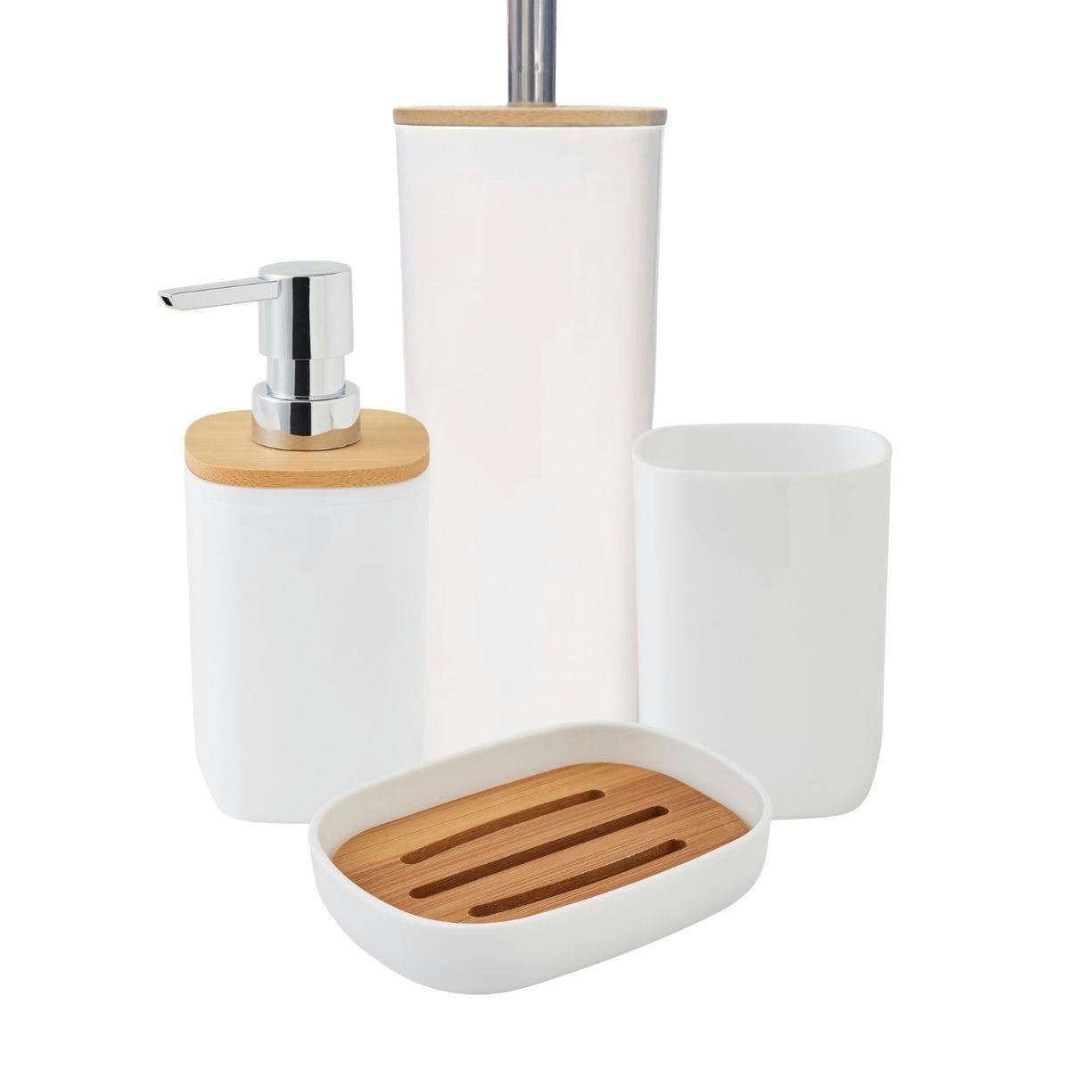 SEQUOIA - Set de salle de bain 4 pièces en plastique et bambou blanc