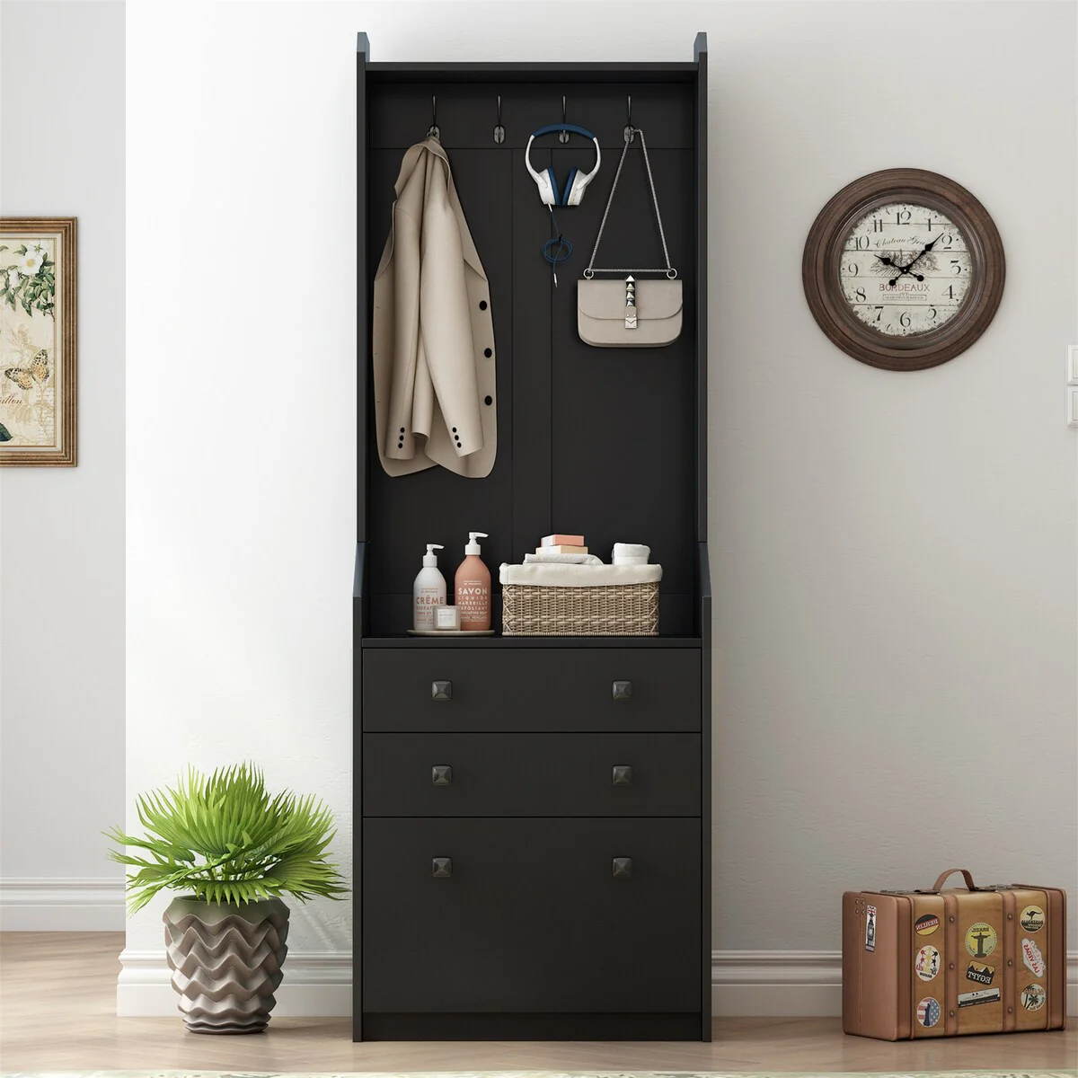 27.5''W Narrow Hall Tree with Flip Drawer