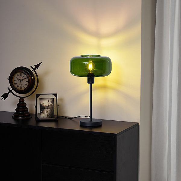 Lampe de table rétro noire avec verre vert - Bizle