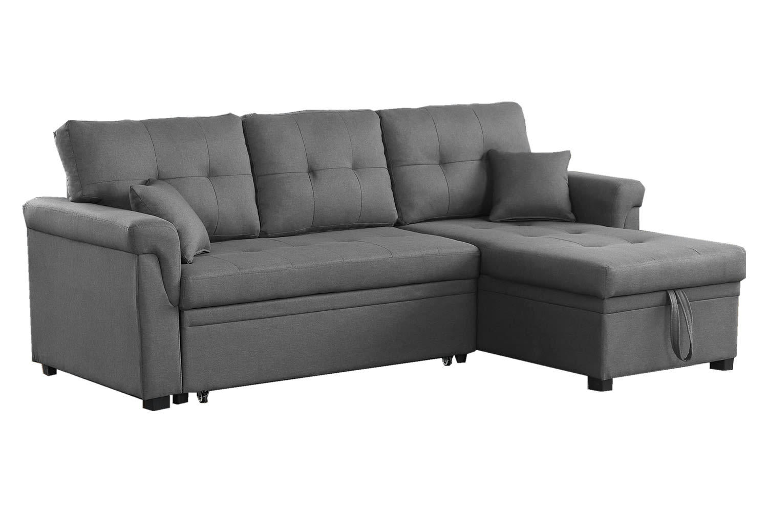 TORONTO - Canapé d'angle droit convertible 4 places en tissu gris clair