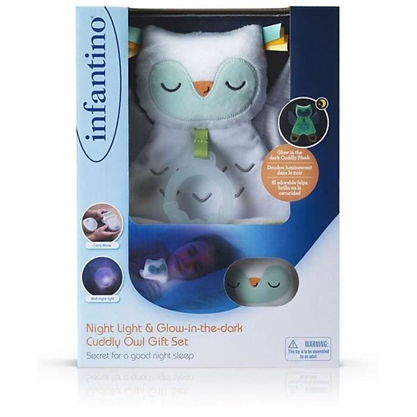 Coffret cadeau bébé Infantino 302036 Chouette veilleuse rechargeable   doudou blanc lumineux