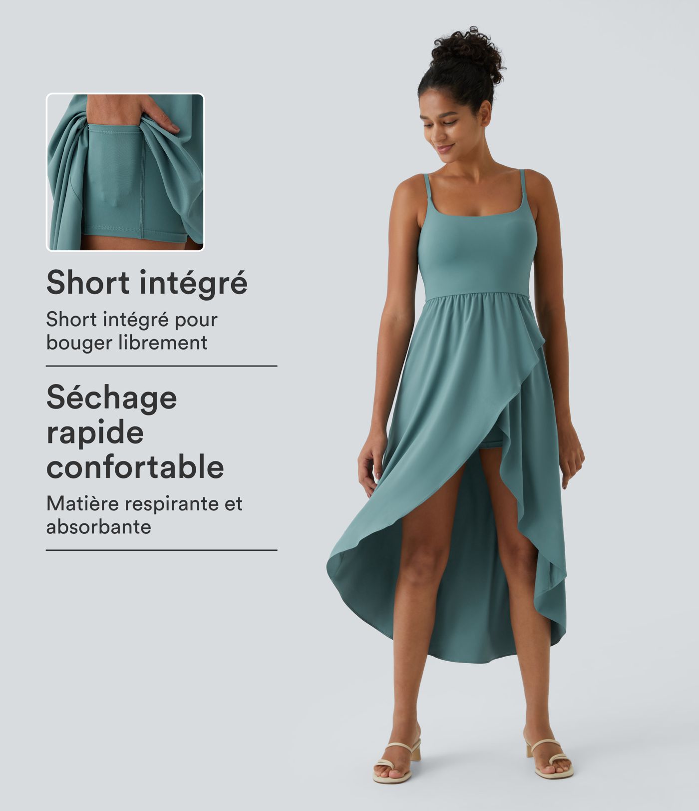 Breezeful™ Robe Casual 2 Pièces Dos Nu Haut Bas Poche Latérale Fluide Séchage Rapide