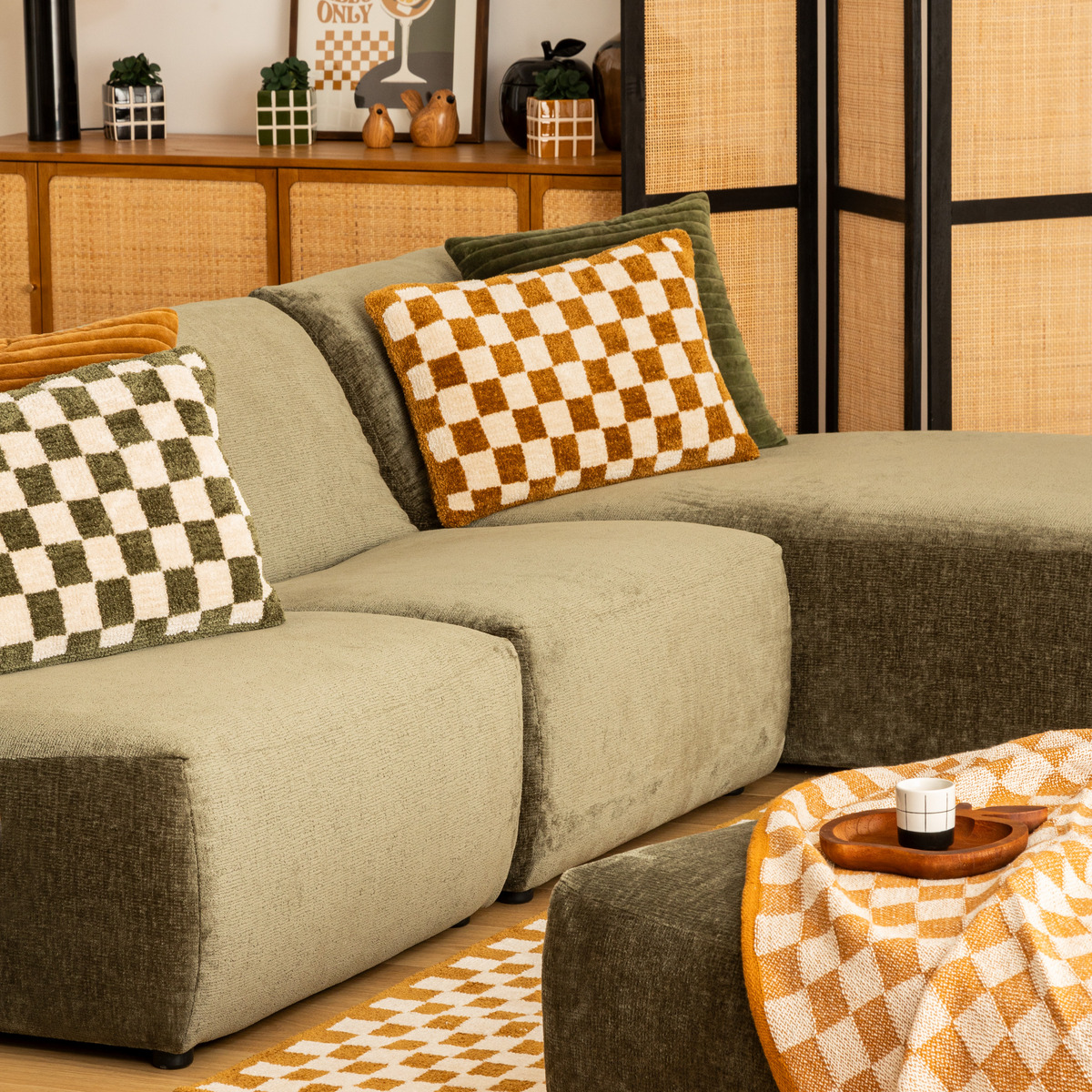 Checked cushion "Itha" Yellow ochre, 38x58 cm