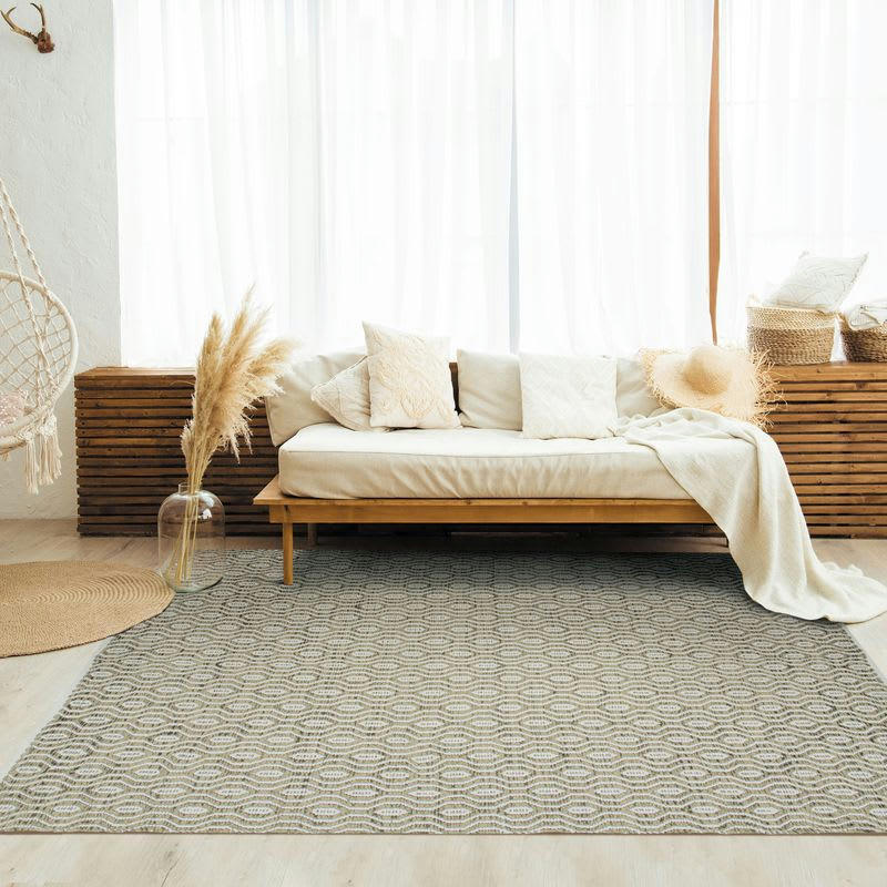 TERRA - Tapis 100% coton géométrique écru-sable 160x230