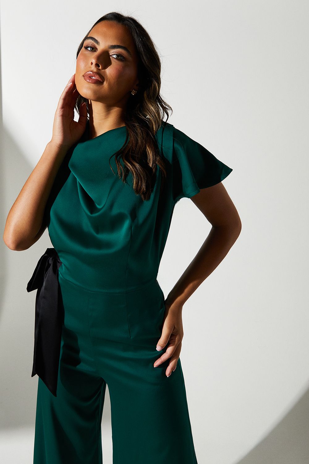 Coast Tie Side Satin Drape Wide Leg Jumpsuit