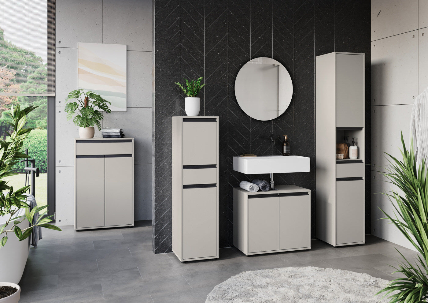 Germania Lemont Steengrijs Badkamerkast Slim H121 cm