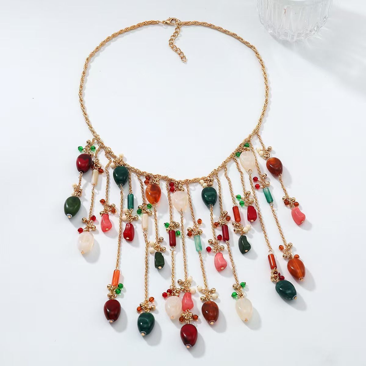 PEACH ACCESSORIES Multicolour Gemstone Fringe Statement Necklace