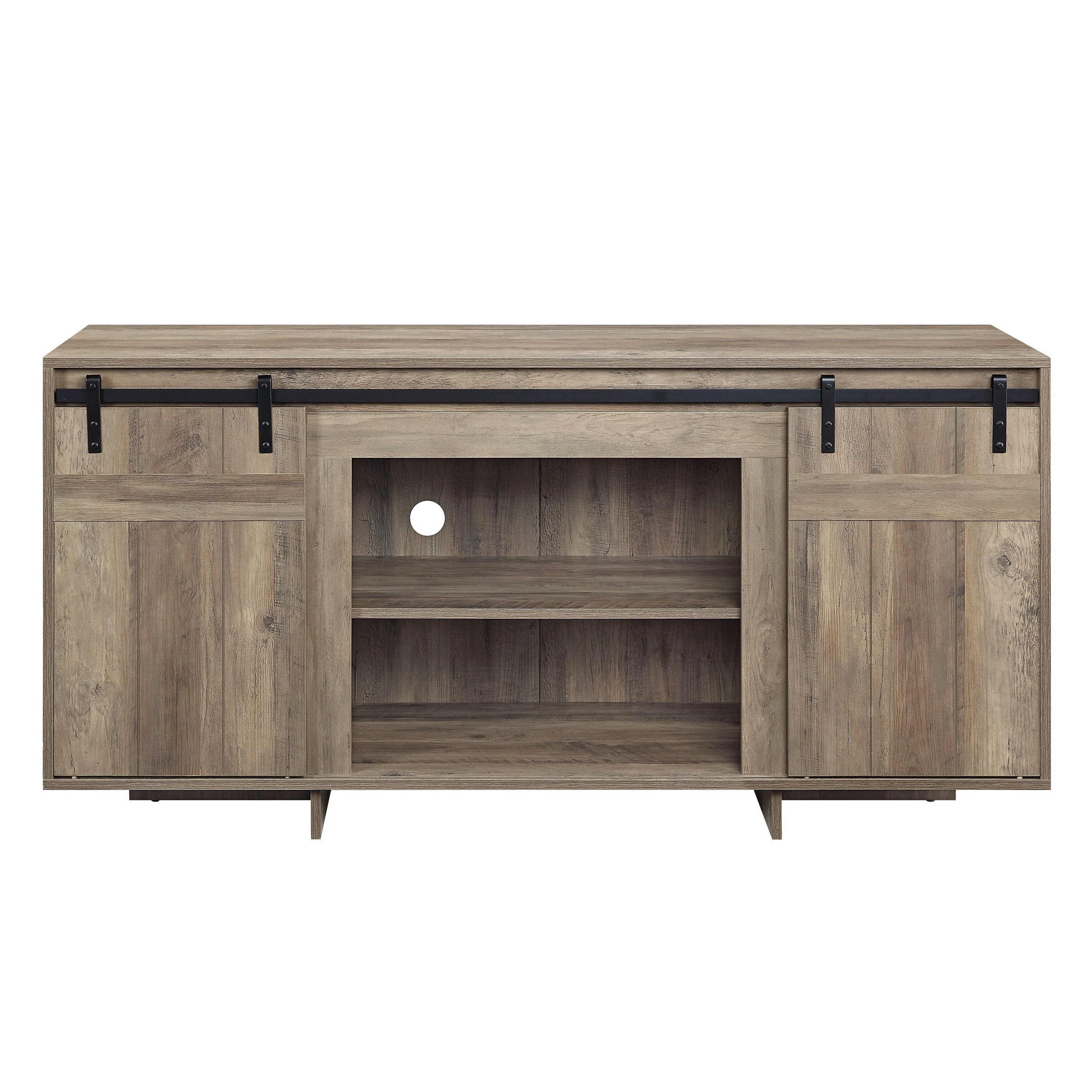 Oak 60 Farmhouse TV Stand with Sliding Barn Doors & Media Compartments