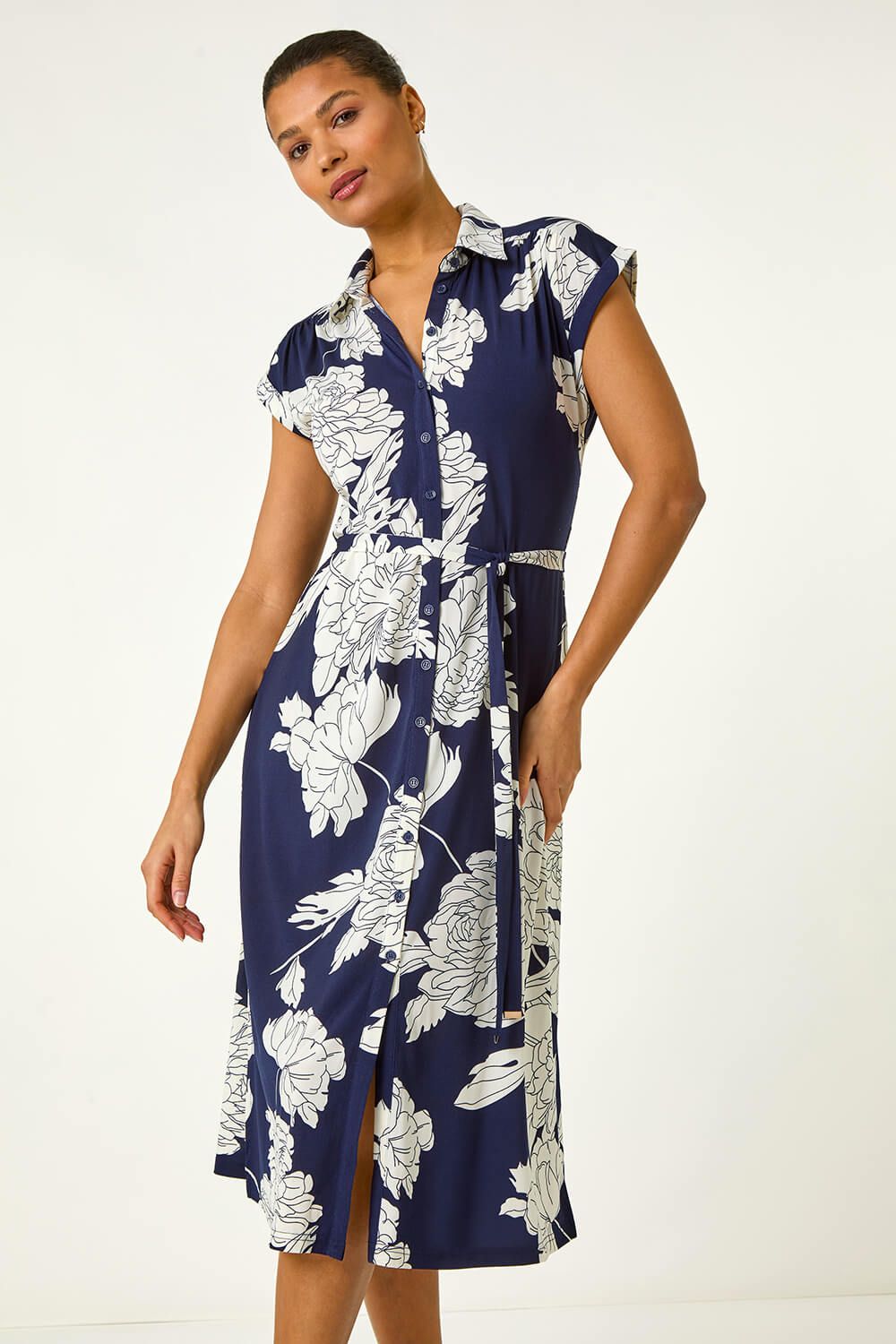 Roman Floral Print Stretch Shirt Dress