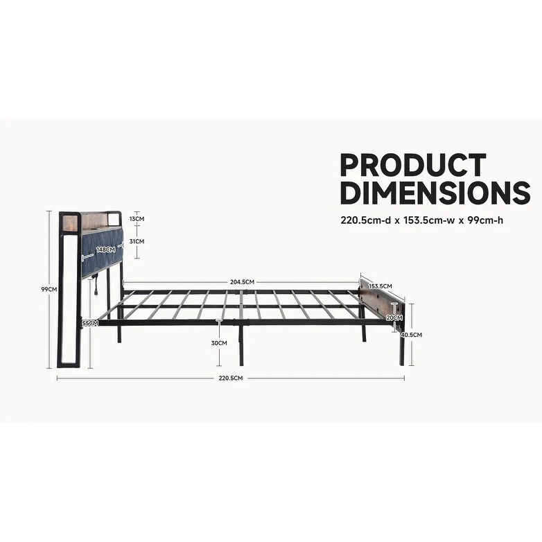 Sturdy Queen Size Bed Frame with Metal Slats, Upholstered Headboard, and Easy Assembly