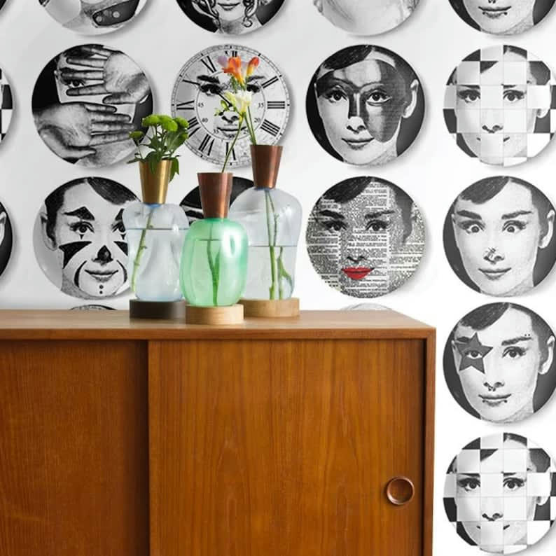 VINTAGE - Papier Peint Assiettes Décoratives en Blanc 250x200 cm