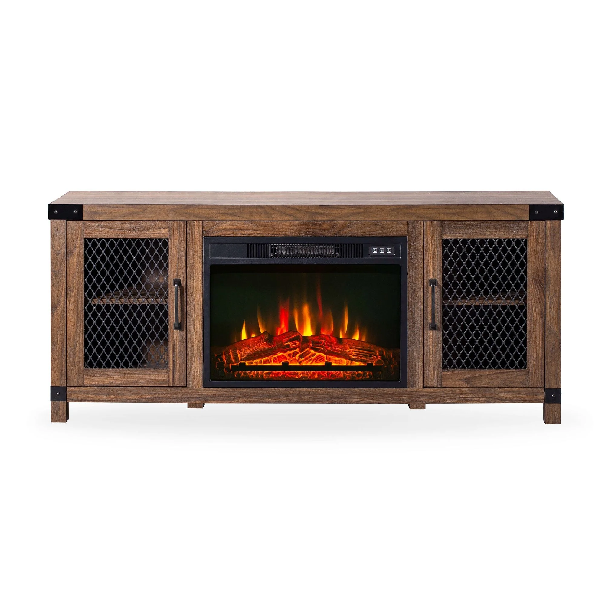 Rustic 58-inch Fireplace TV Stands Console Table with 4-shelves