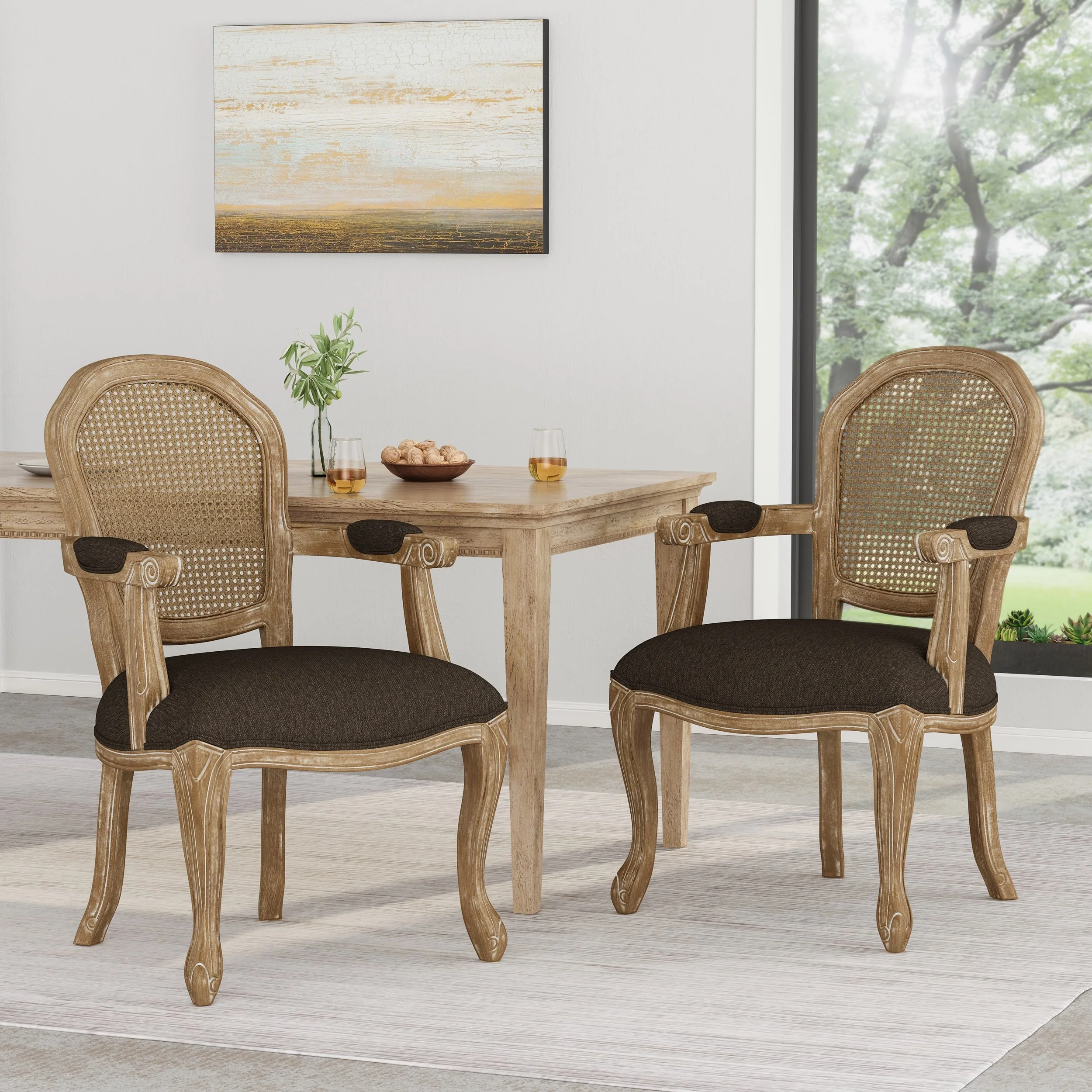 Mina Wood and Cane Upholstered Dining Chair by Christopher Knight Home