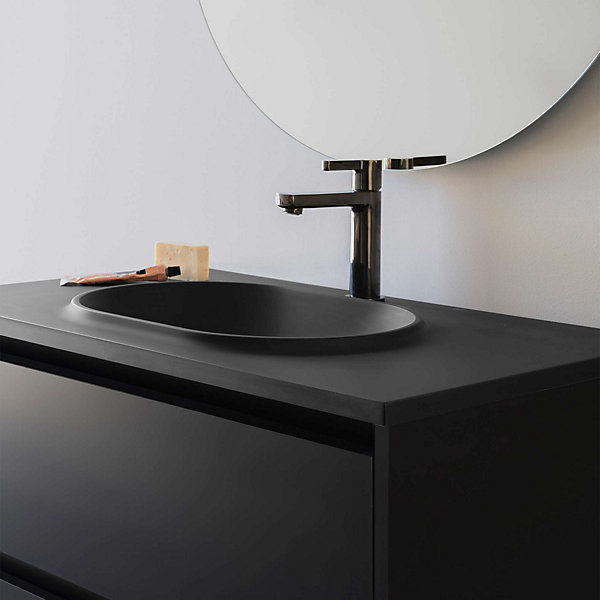 Ensemble meuble de salle bain 80 cm plan vasque noir POALGI 2 tiroirs - série B&uuml;l