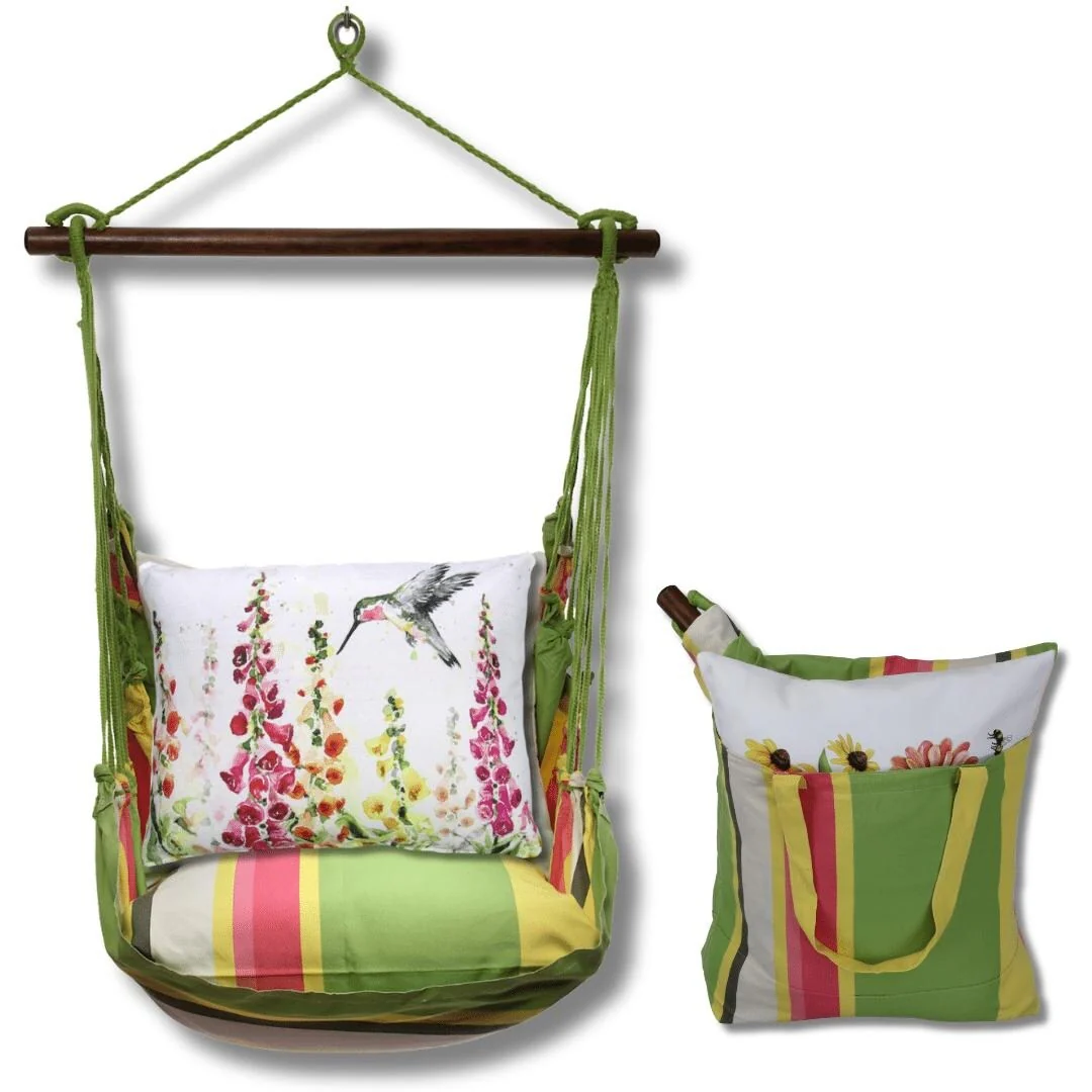 Magnolia Casual Swing Set 4 piece - Fresh Lime Stripe w/ Foxgloves w/ Hummingbird