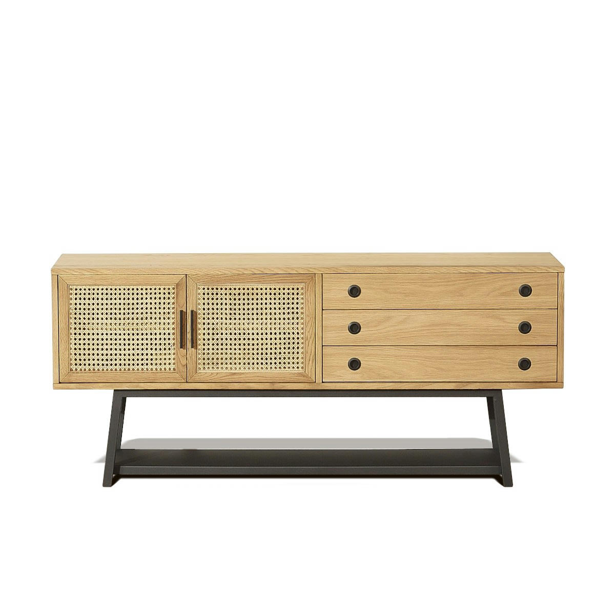 LALALA - Buffet bas en chêne cannage et métal noir mat L 160 cm