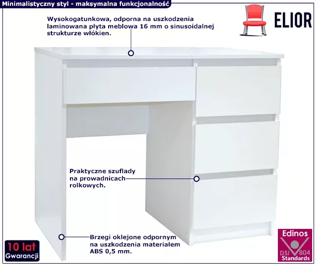 Białe minimalistyczne biurko z szufladami - Jonix
