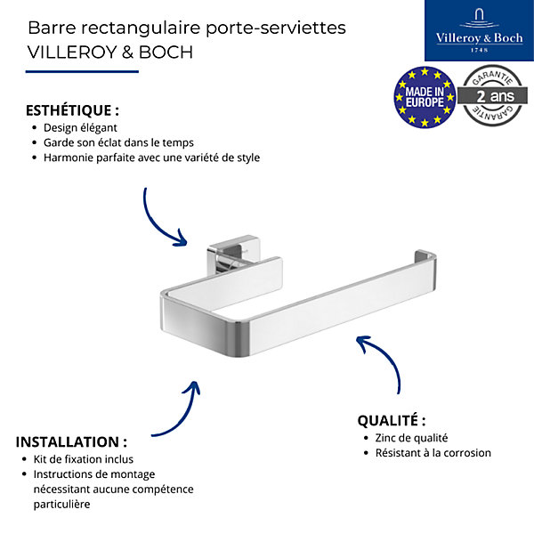 Barre rectangulaire porte-serviettes VILLEROY ET BOCH Elements - Striking Noir Mat