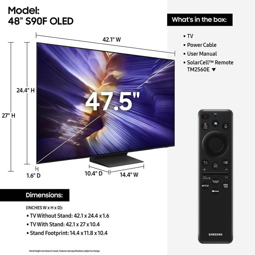 SAMSUNG 48-Inch Class OLED S90F 4K Smart TV (2025 Model) NQ4 AI Gen3 Processor  4K AI Upscaling Pro  OLED HDR +  Motion Xcelerator 144Hz  Samsung Vision AI  Alexa Built-in