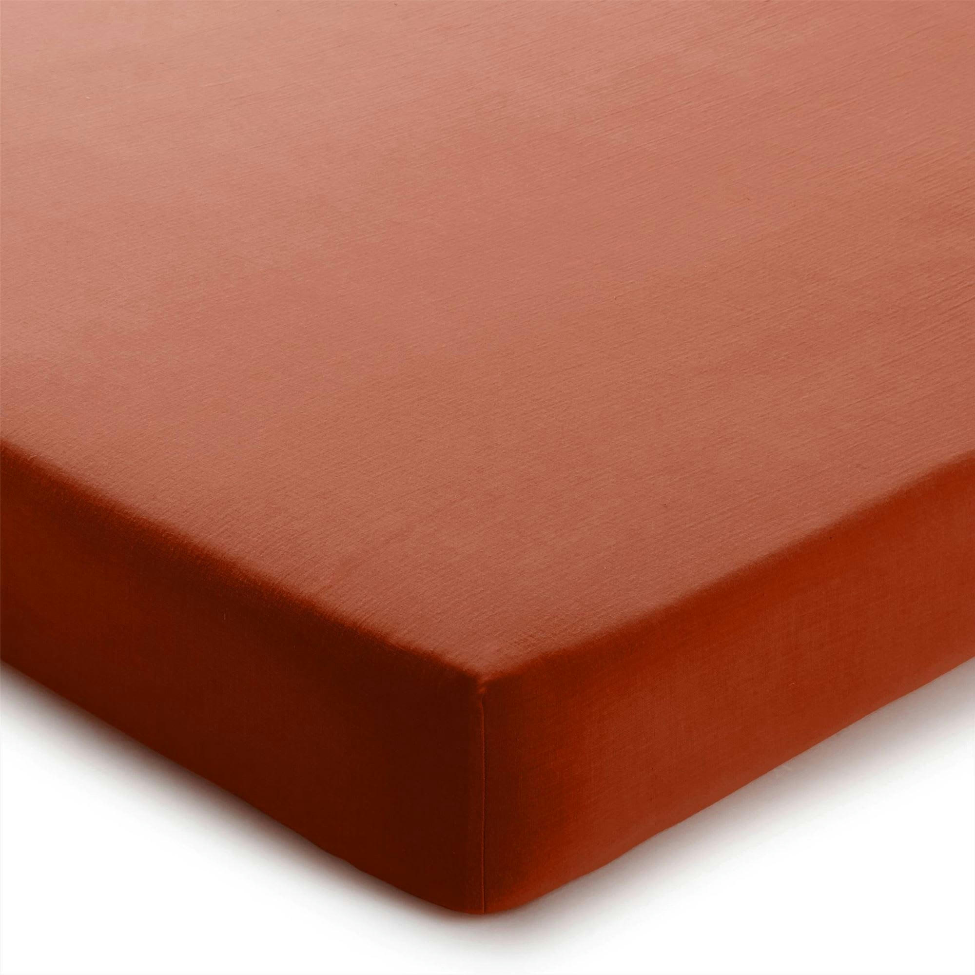 DOUBLE GAZE - Drap-housse 90x190x28 orange terracotta en coton