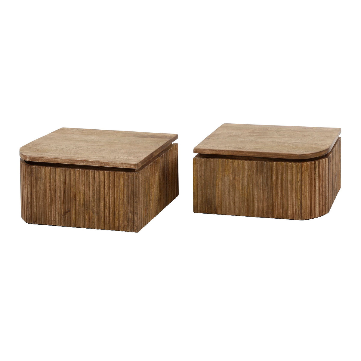 Giga Meubel Nachtkastje Wave - Naturel Hout - Set van 2 - 40x35x20cm