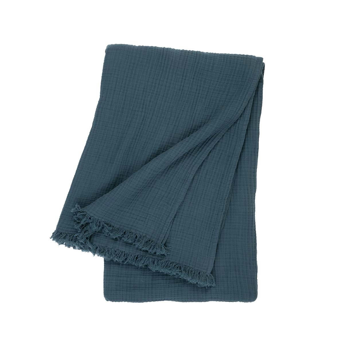 CYCLADES - Plaid en coton bleu 140 x 200 cm