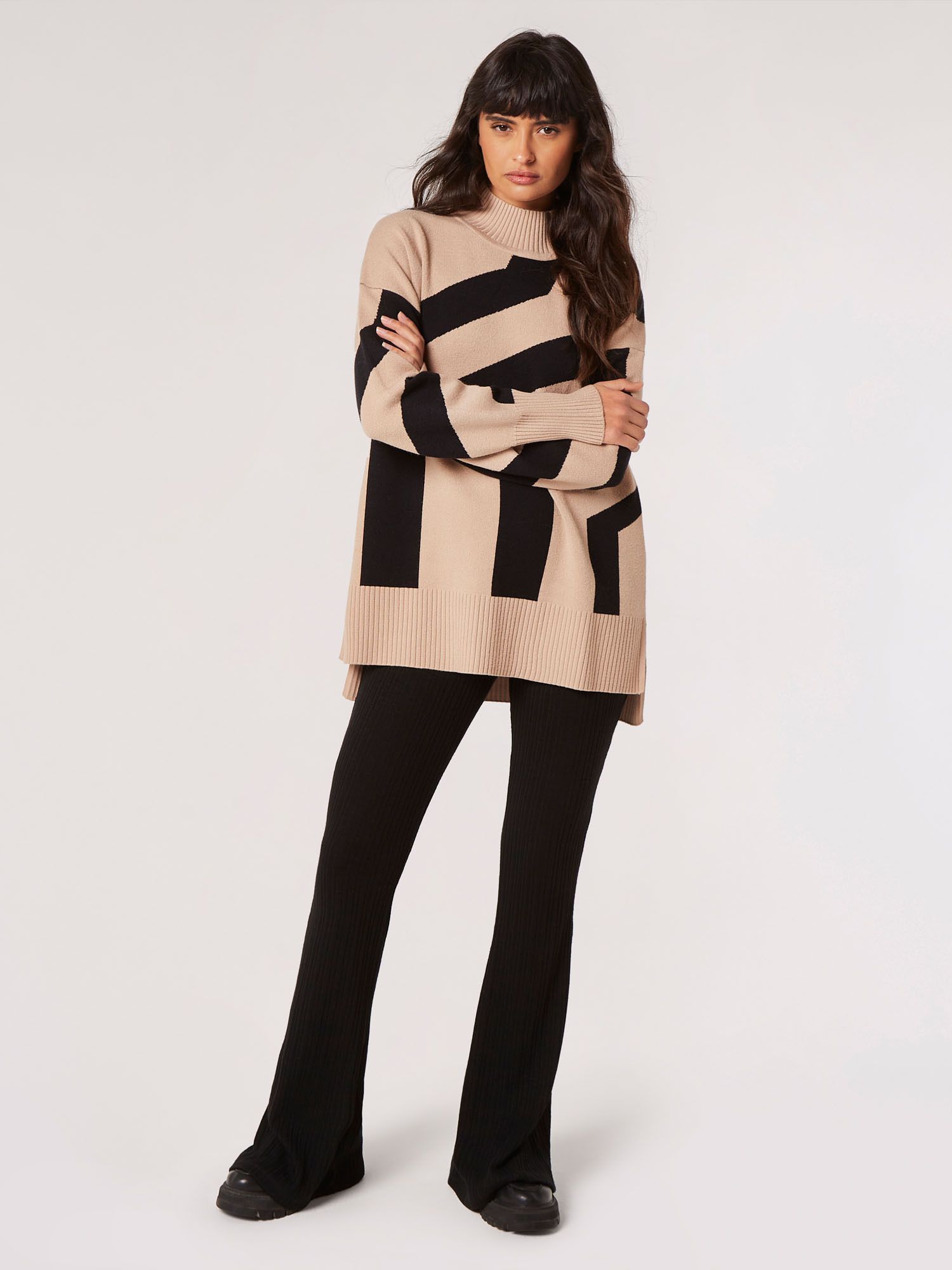 Apricot Oversized Geometric Stripe Jumper