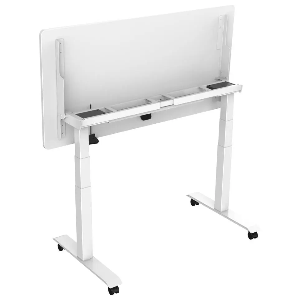 Elektrisch verstelbaar, opklapbaar en verrijdbaar bureau - 180x80 cm - Wit fram