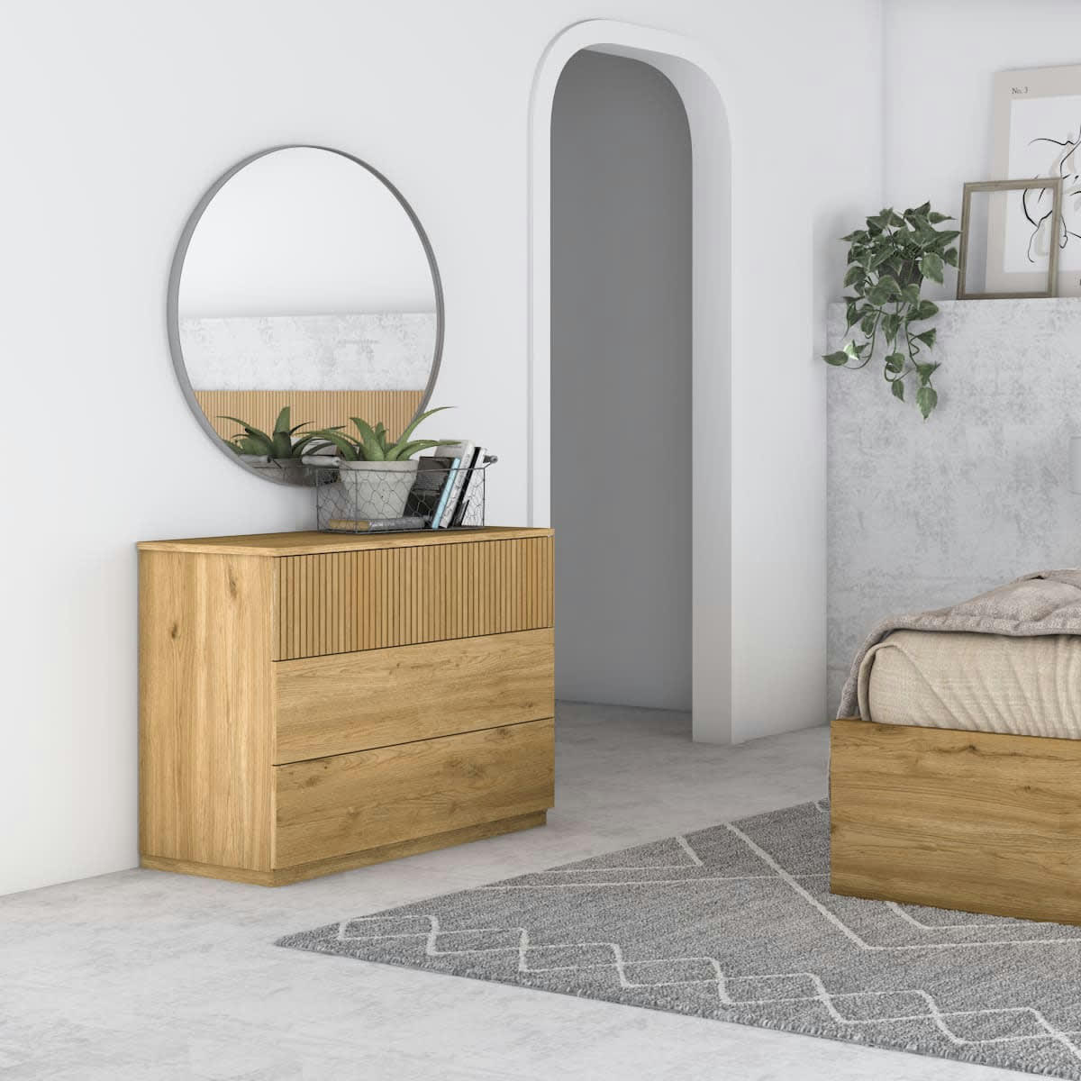 RANA - Commode 3 tiroirs effet bois 100 cm