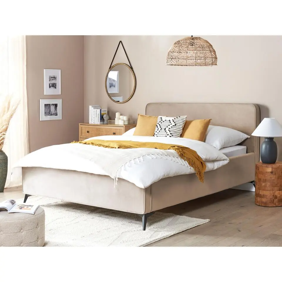 VALOGNES - Tweepersoonsbed - Taupe - 160 x 200 cm - Fluweel