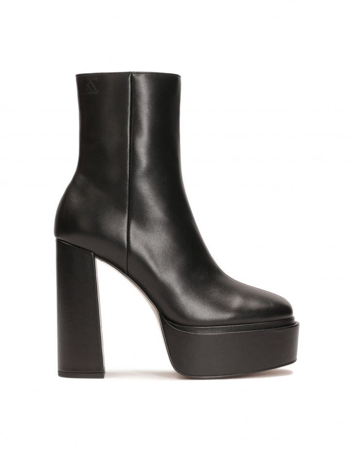 Leather black boots with platform and post heel