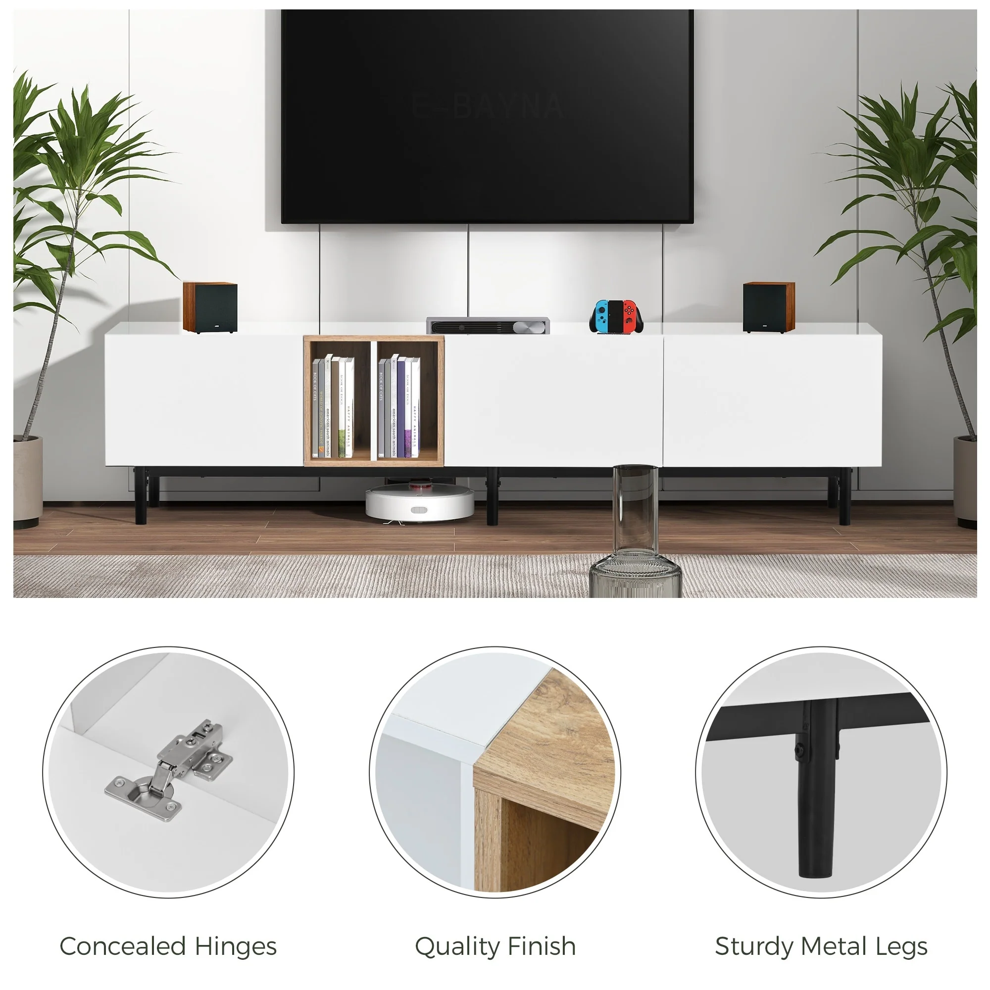 Modern TV Stand for 80'' TV with 3 Doors, Entertainment Center with Large Storage Cabinet