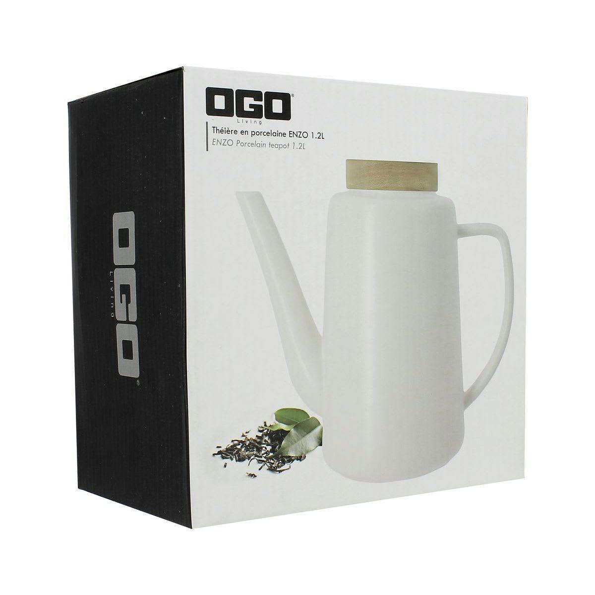 ENZO - Théière en porcelaine avec couvercle en bois d'acacia 1,2L