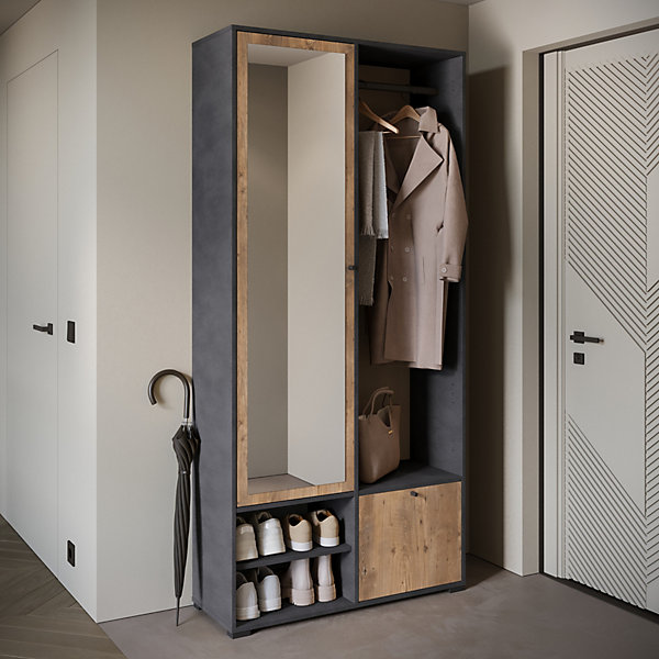 Minio go for it, Ensemble vestiaire DAFNI avec miroir 90x190x33, matera / marron Wrocław