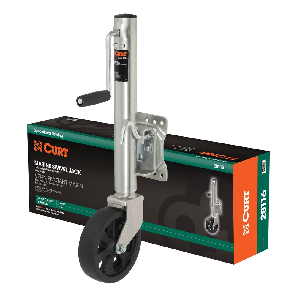 CURT Marine Jack with 8-in Wheel (1,500-lb, 10-in Travel, Packaged)