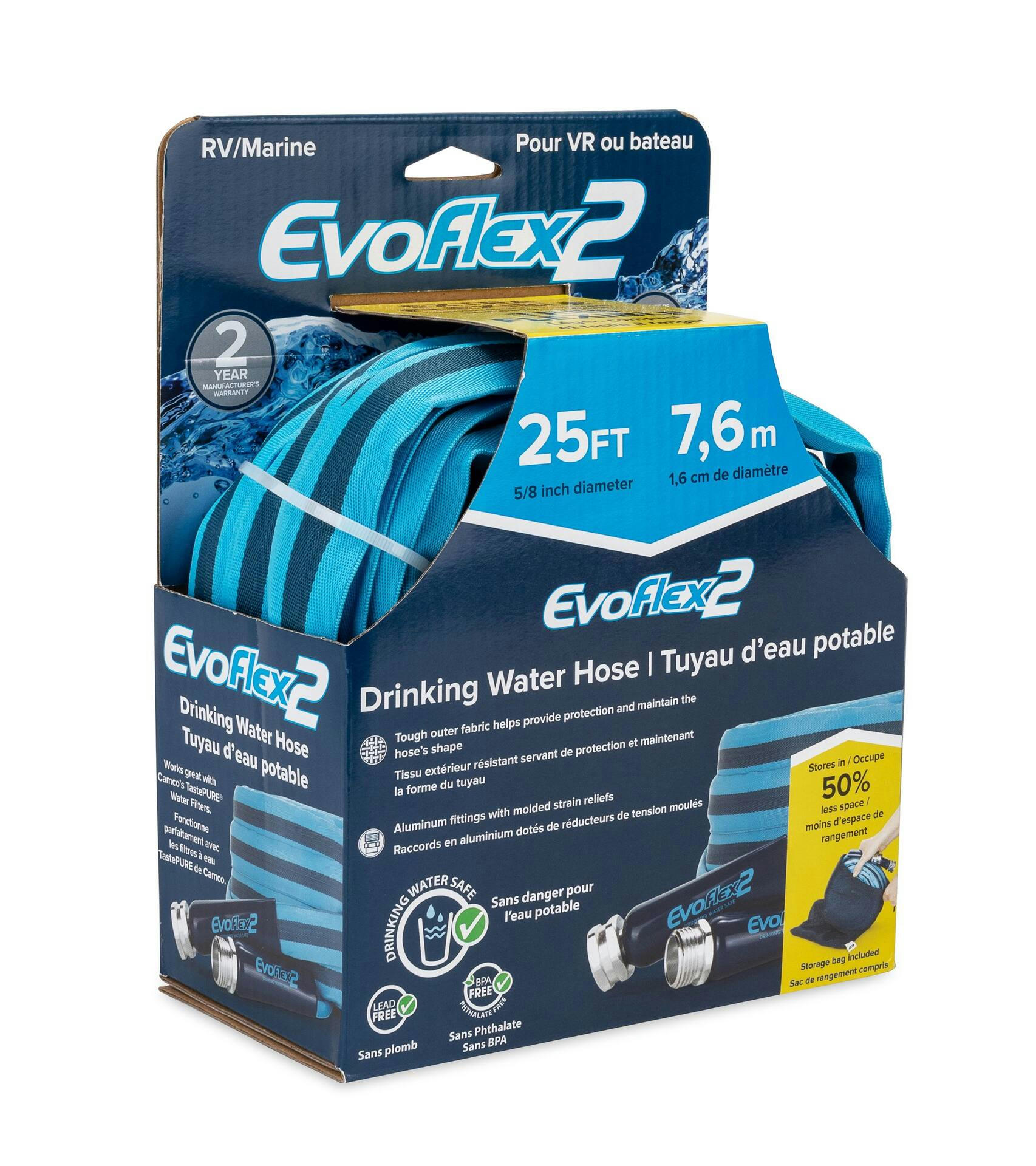 Camco EVOFlex 2 RV/Marine Fabric Water Hose, 25-ft