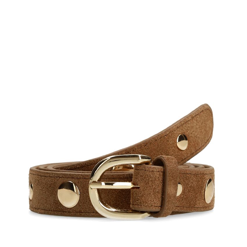 Manfield Taupe suède riem met studs