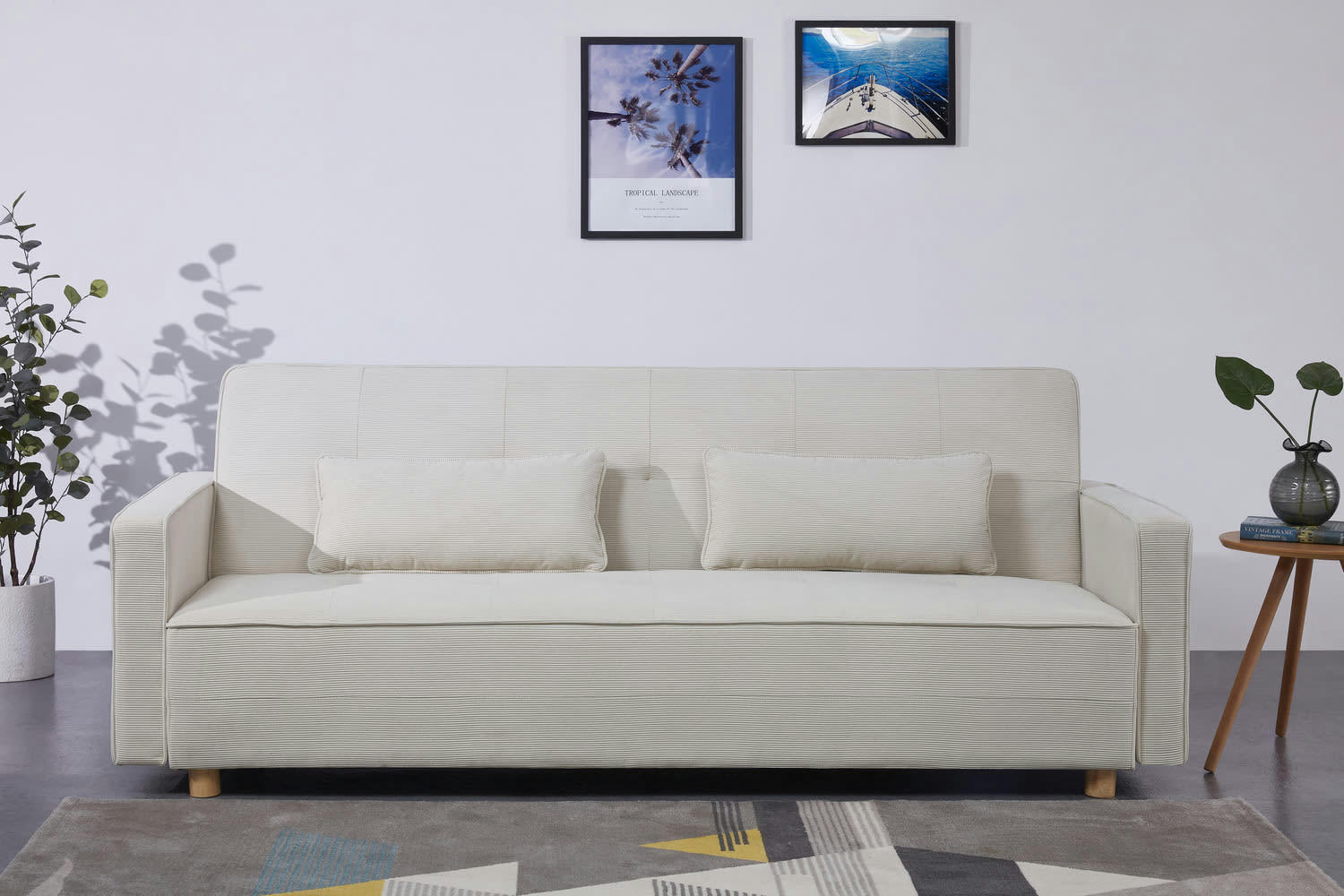 COPENHAGUE - Canapé convertible 3 places en velours côtelé beige