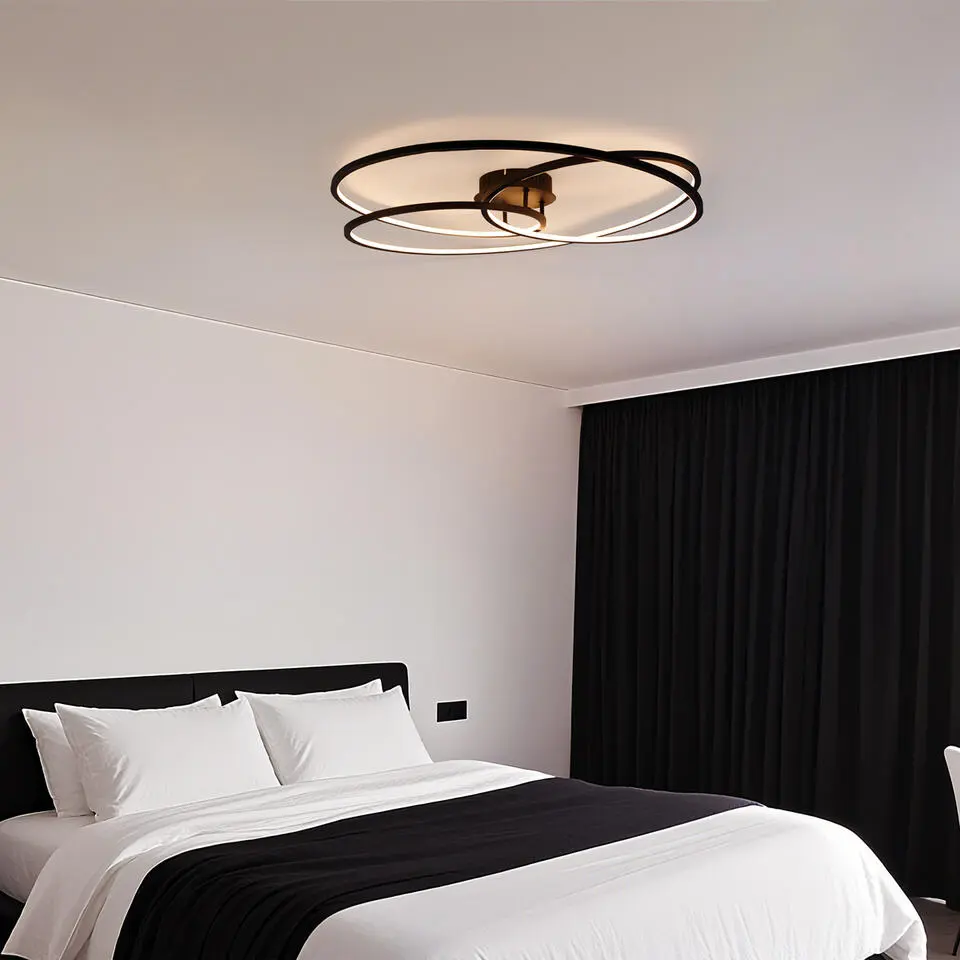 Qazqa plafondlamp rowin zwart ge?ntegreerde led