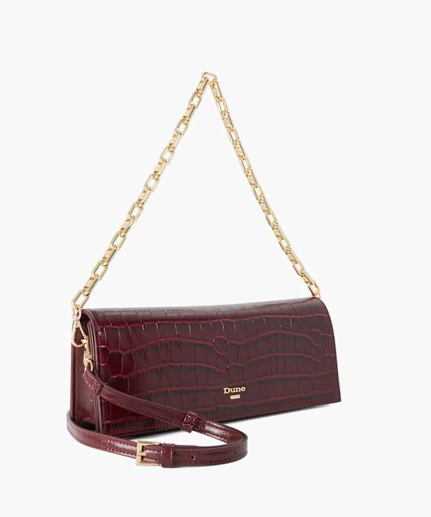 Bemuse Burgundy - Croc-Embossed Leather Shoulder Bag