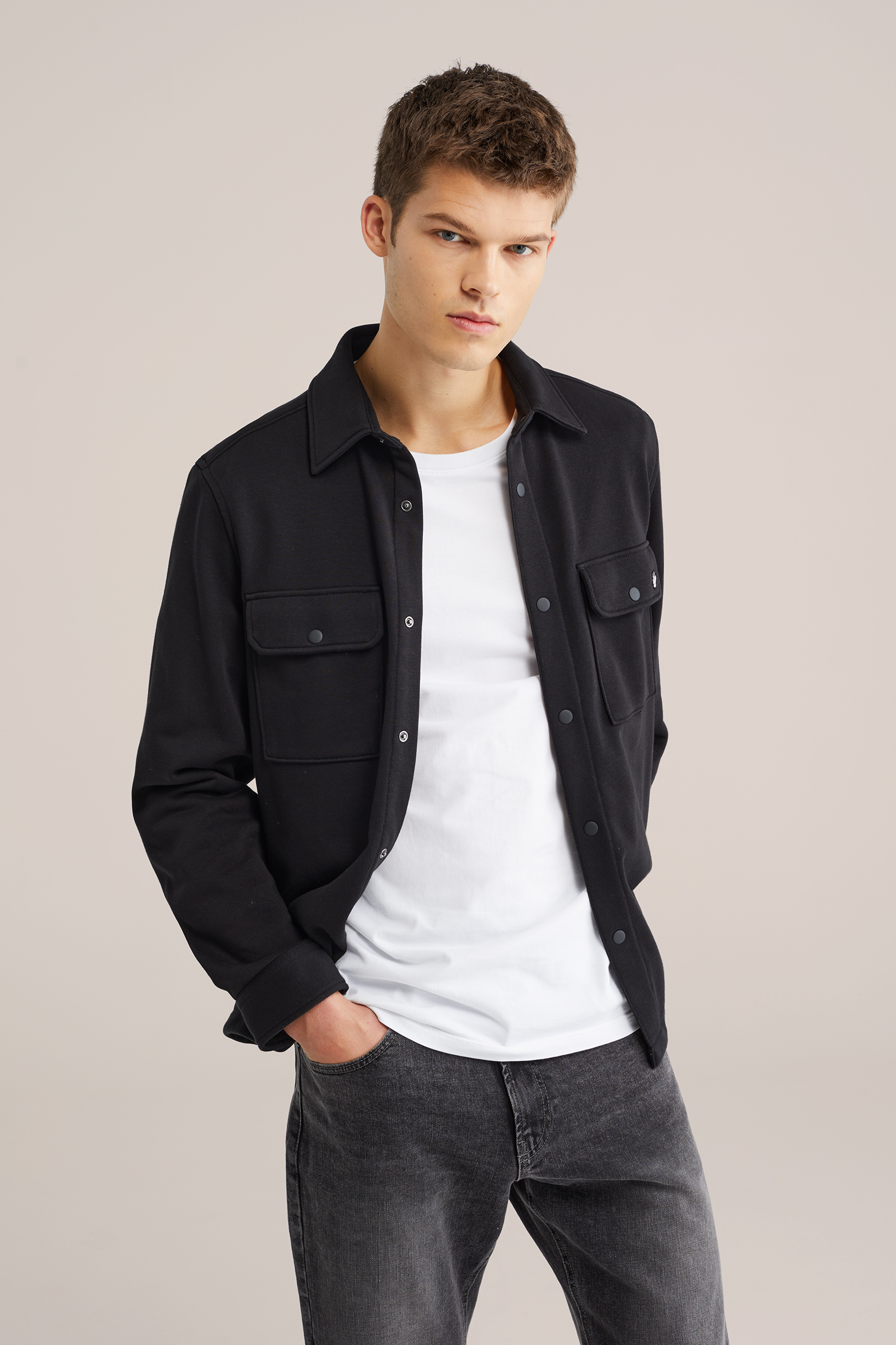 Heren regular fit gebreid overshirt