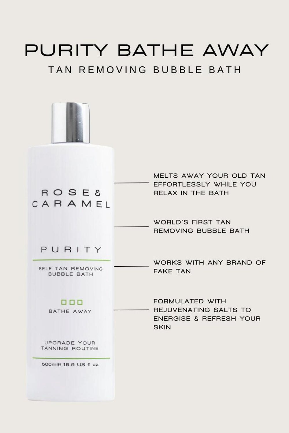 Rose & Caramel Purity Self Tan Removing Bubble Bath 500ml