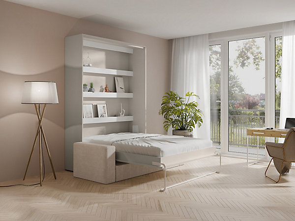 Lit escamotable 140 x 200 cm - Ouverture verticale manuelle - Avec LEDs - Beige   Canapé - RAPILI