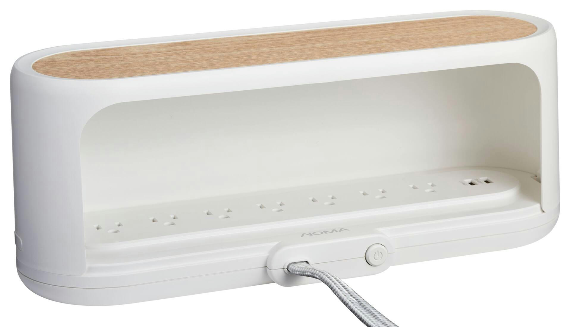 NOMA 7-Outlet 2 USB Port Decorative Power Bar & Cable Management Storage Box, White