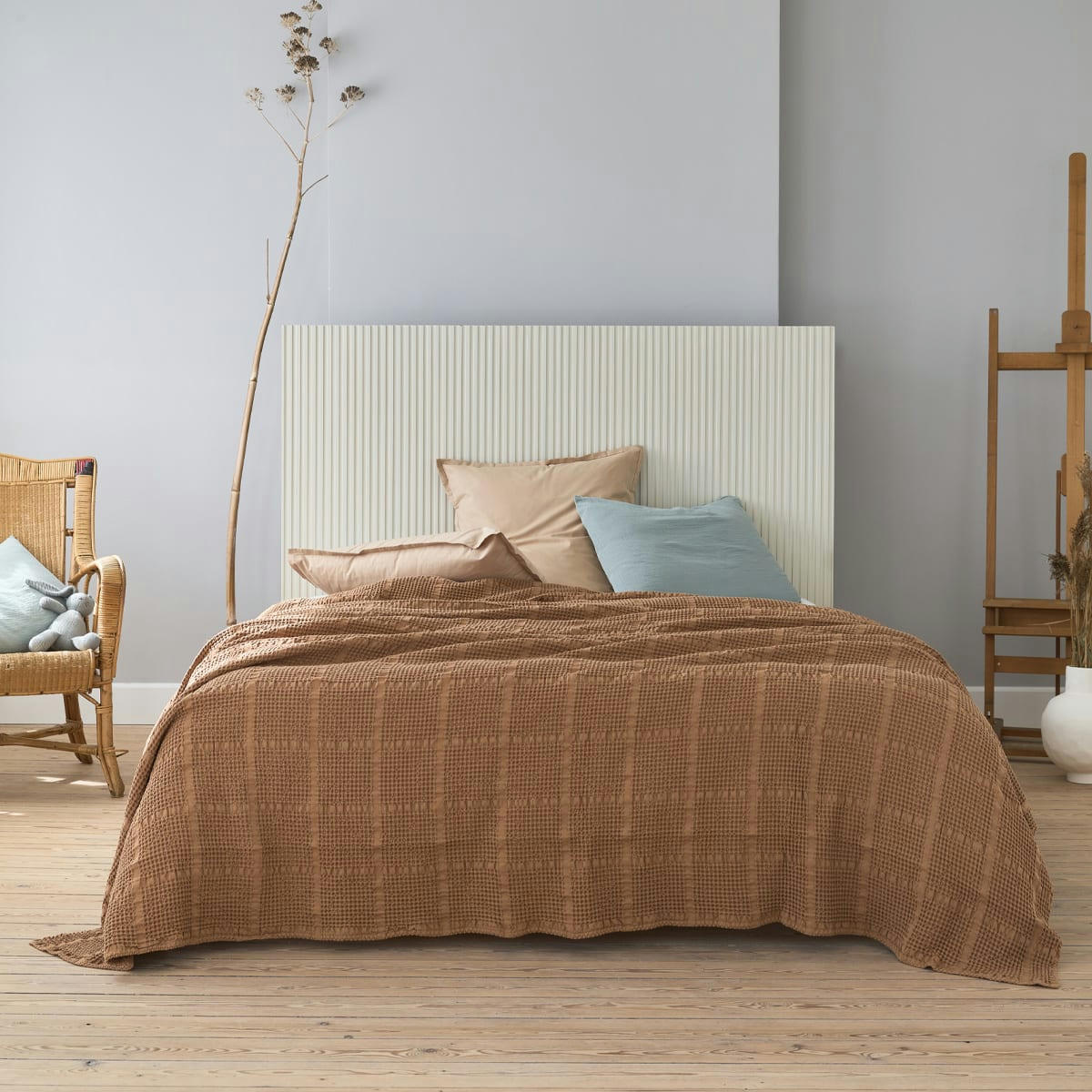 YOGI - Plaid en jacquard de coton marron 130x170