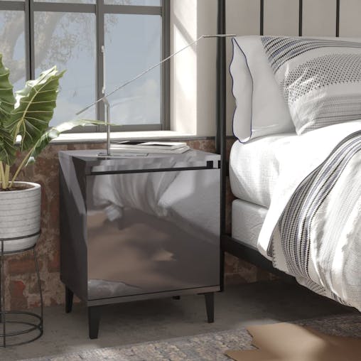 NNEVL Bed Cabinet with Metal Legs High Gloss Grey 40x30x50 cm