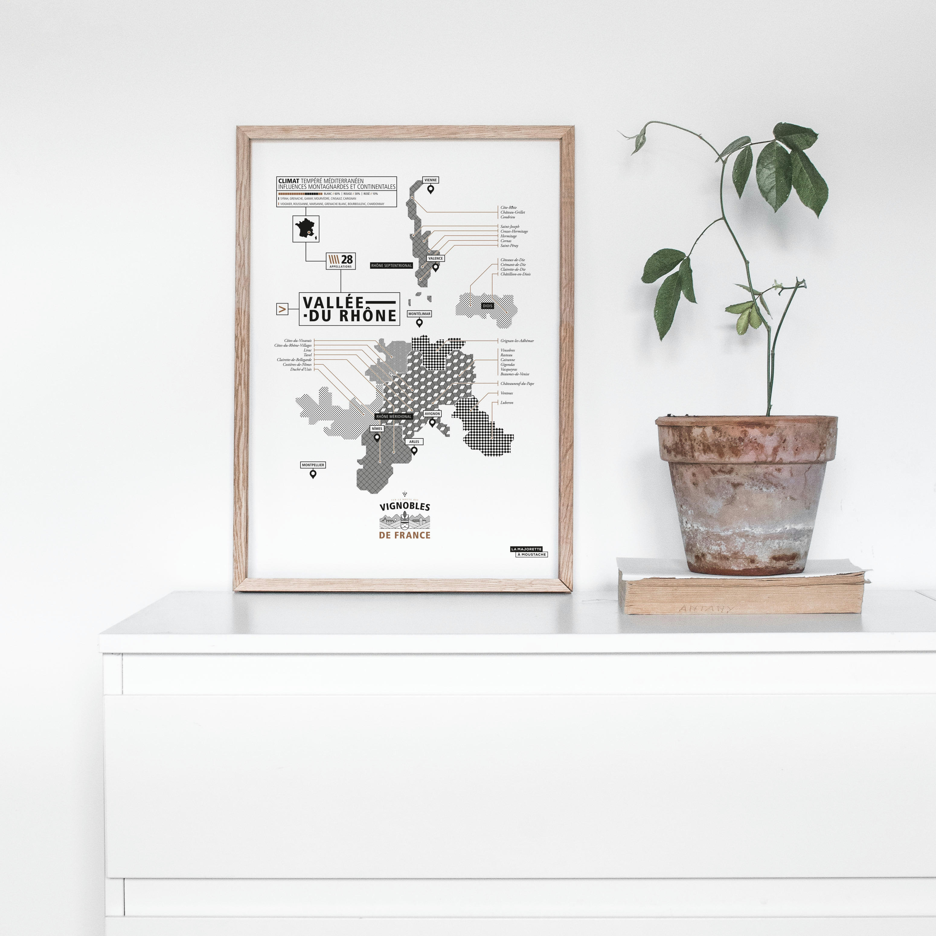 - Affiche d'art vignoble de la vallée du Rhône 30 X 40 cm